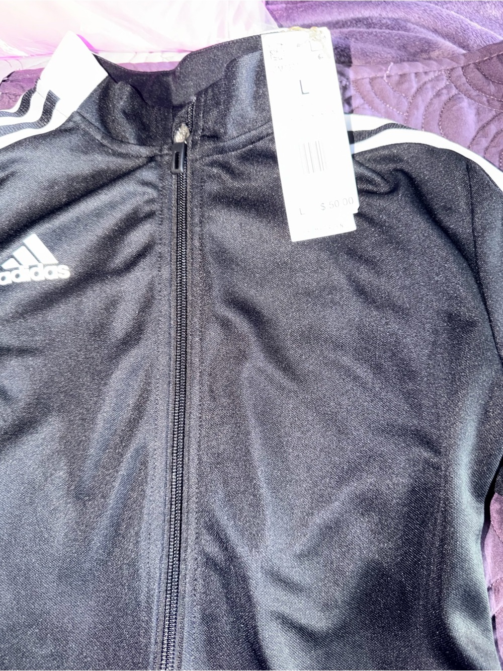 adidas Black Track Jacket with White Stripes and Logo
